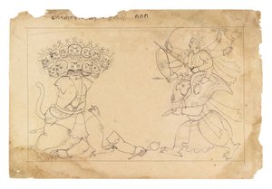 Le démembrement du démon Kalanemi, du Bhagavata Purana, vers 1740 - Manaku